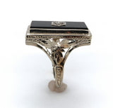 14k White Gold Genuine Natural Onyx Filigree Ring with Diamond Jewelry (#J6208)
