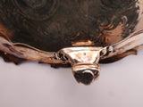 English Silverplate Salver Tray w/ Lion Crest Round Footed Floral 12" (#9202)