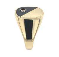 10k Yellow Gold Genuine Natural Black Onyx and Diamond Men's Ring (#J6538)