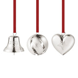 2021 Georg Jensen Christmas Holiday Ornament Set 3pc Bell, Ball Heart Silver NOS