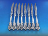 Grande Baroque Wallace Sterling Silver Steak Knife Set 8-pc Original Bevel 9 3/8