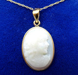 14k Yellow Gold Carved Genuine Natural Opal Cameo Pendant (#J3796)