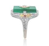 10k Gold Filigree Ring with Genuine Natural Green Onyx and Diamond Accent #J6597
