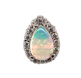 Platinum Pear Shape Australian Genuine Opal Diamond Halo Stud Earrings (#J7425)