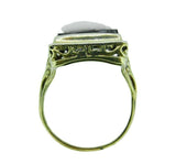 14k White Gold Filigree Genuine Natural Stone Agate Cameo Ring (#J4694)