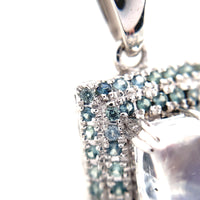 14k White Gold Rainbow Genuine Natural Moonstone Teal Sapphire Pendant (#J6260)