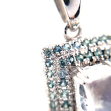 14k White Gold Rainbow Genuine Natural Moonstone Teal Sapphire Pendant (#J6260)