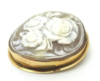14k Yellow Gold Floral Genuine Natural Shell Cameo Pin Pendant (#J643)