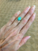 10k Yellow Gold Vintage Genuine Natural Turquoise Ring Applied Flowers (#J5213)