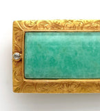 14k Gold Aventurine Quartz Pin Victorian Hand Engraved Diamond Accents (#J6252)