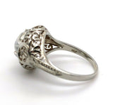 18k Gold Hand Pierced Filigree Genuine Natural Moonstone Ring Blue Flash #J5572