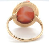 Antique Genuine Natural Coral Cameo 10k Yellow Gold Ring Size 5.75 (#J5942)