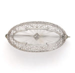 14k Gold Genuine Natural Rock Crystal Quartz and Diamond Filigree Pin (#J6205)
