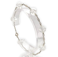 14k Gold Art Deco Genuine Natural Rock Crystal Bead Bracelet 7" Wrist (#J7033)