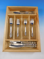 Silver Iris by International Sterling Silver Flatware Set for 6 Service 36 pcs