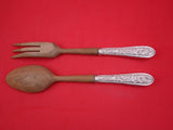 Corsage by Stieff Sterling Silver Salad Serving Set w/ wood 10 1/2"