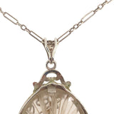 14k Gold Genuine Rock Crystal Quartz Diamond Pendant w/ Filigree Overlay #J6656