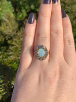 10k Yellow White Gold 1.05 Carat Genuine Natural Opal Ring with Flowers (#J6576)