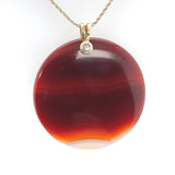 14k Yellow Gold Enamel Bee on Large Genuine Natural Agate Disk Pendant (#J6232)