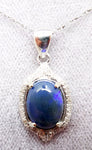 14K Gold 1.56ct Oval Genuine Natural Black Opal Pendant with Diamonds (#J3279)