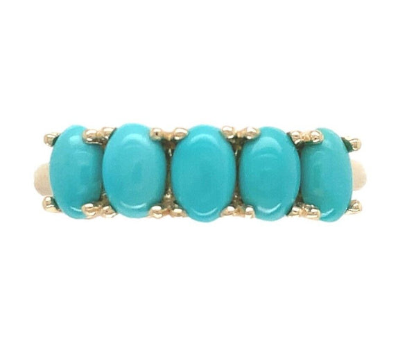 14k Yellow Gold Genuine Natural Turquoise Five-Stone Band Ring Size 6 (#J6800)