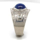14k Gold Men's Blue Star Synthetic Lab-Created Sapphire Diamond Ring (#J6642)