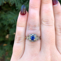 18k Gold Filigree Ring with .57ct Genuine Natural Sapphire Art Deco (#J6405)