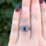 18k Gold Filigree Ring with .57ct Genuine Natural Sapphire Art Deco (#J6405)