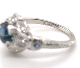 Art Deco Platinum 1.04 Carat Genuine Sapphire and Diamond Filigree Ring (#J7179)