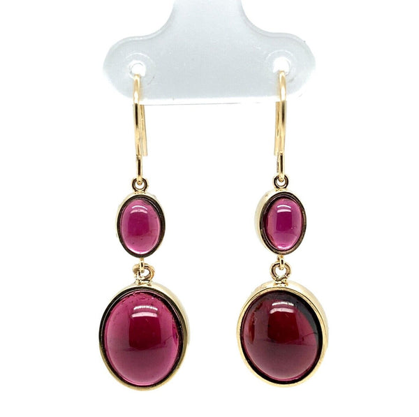 14k Yellow Gold 12.29 Carat TW Genuine Garnet Cabochon Drop Earrings (#J7134)