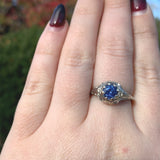 18k White Gold Filigree Ring with 1 Carat Blue Genuine Natural Sapphire (#J6461)