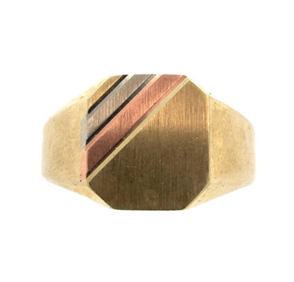 10k Yellow Gold Men's Signet RIng w/Rose Gold White Gold Bands Size 10.5 #J7005