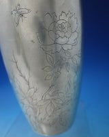 Japanese .950 Silver Vase Bright-Cut with Chrysanthemum Butterfly (#5708)