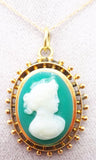 14K Gold Green Genuine Natural Cameo Pendant (#J3372)