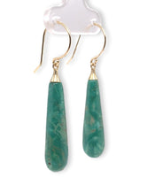 14k Yellow Gold 16.90 Carat Genuine Tyrone Turquoise Briolette Earrings (#J7140)