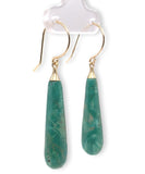 14k Yellow Gold 16.90 Carat Genuine Tyrone Turquoise Briolette Earrings (#J7140)