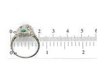 18k 3-Stone Diamond Filigree Ring with Synthetic Lab-Created Emeralds (#J5827)