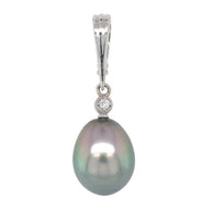 14k Gold Large 14.2mm Black Tahitian Pearl Enhancer Pendant Peacock Color #J7030