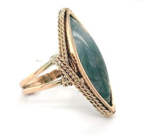 10k Yellow Gold Handwrought Genuine Natural Moss Agate Ring Size 5 (#J6580)