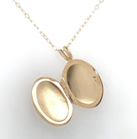 14k Yellow Gold Very Small Oval Locket Engraved Flower with Chain (#J6523)