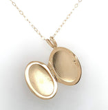 14k Yellow Gold Very Small Oval Locket Engraved Flower with Chain (#J6523)