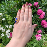 18k Yellow Gold Heavy Modern Genuine Natural Lapis Bypass Ring Size 6.25 #J7308
