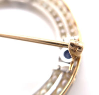 14k Yellow Gold and Platinum Montana Sapphire Seed Pearl Pin w/GIA Report #J6595