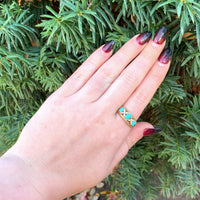 14k Yellow Gold Genuine Natural Turquoise and Diamond Band Ring (#J6396)