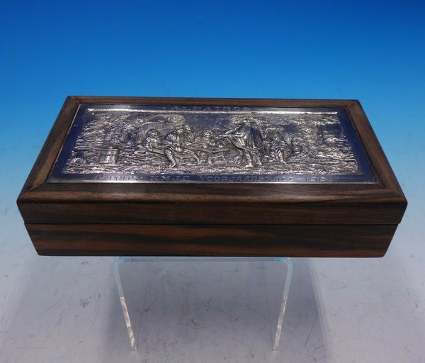 Dutch Wooden Box / Trophy with Hinged Lid Figural Scenic Panel (#4258)