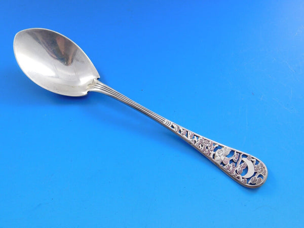 Pierced Handle by Tiffany Sterling Silver Ice Cream Spoon w/ bird ginkgo 6"