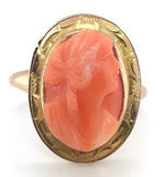 Antique Genuine Natural Coral Cameo 10k Yellow Gold Ring Size 5.75 (#J5942)