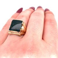 10K Yellow Gold Men's Rectangular Genuine Natural Bloodstone Ring (#J5677)