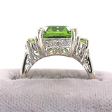 10k White Gold 4.58ct Asscher Cut Genuine Natural Peridot Ring Jewelry (#J5773)