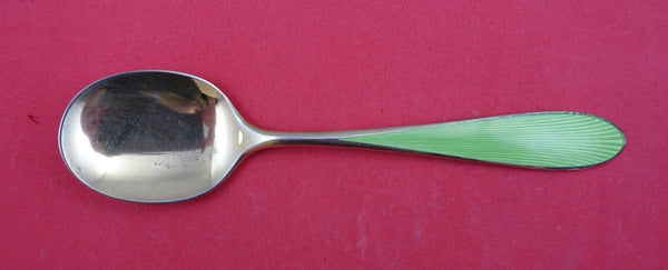 Norwegian Sterling Ice Cream Spoon light green enamel by N.M. Thune-Oslow 5 1/2"
